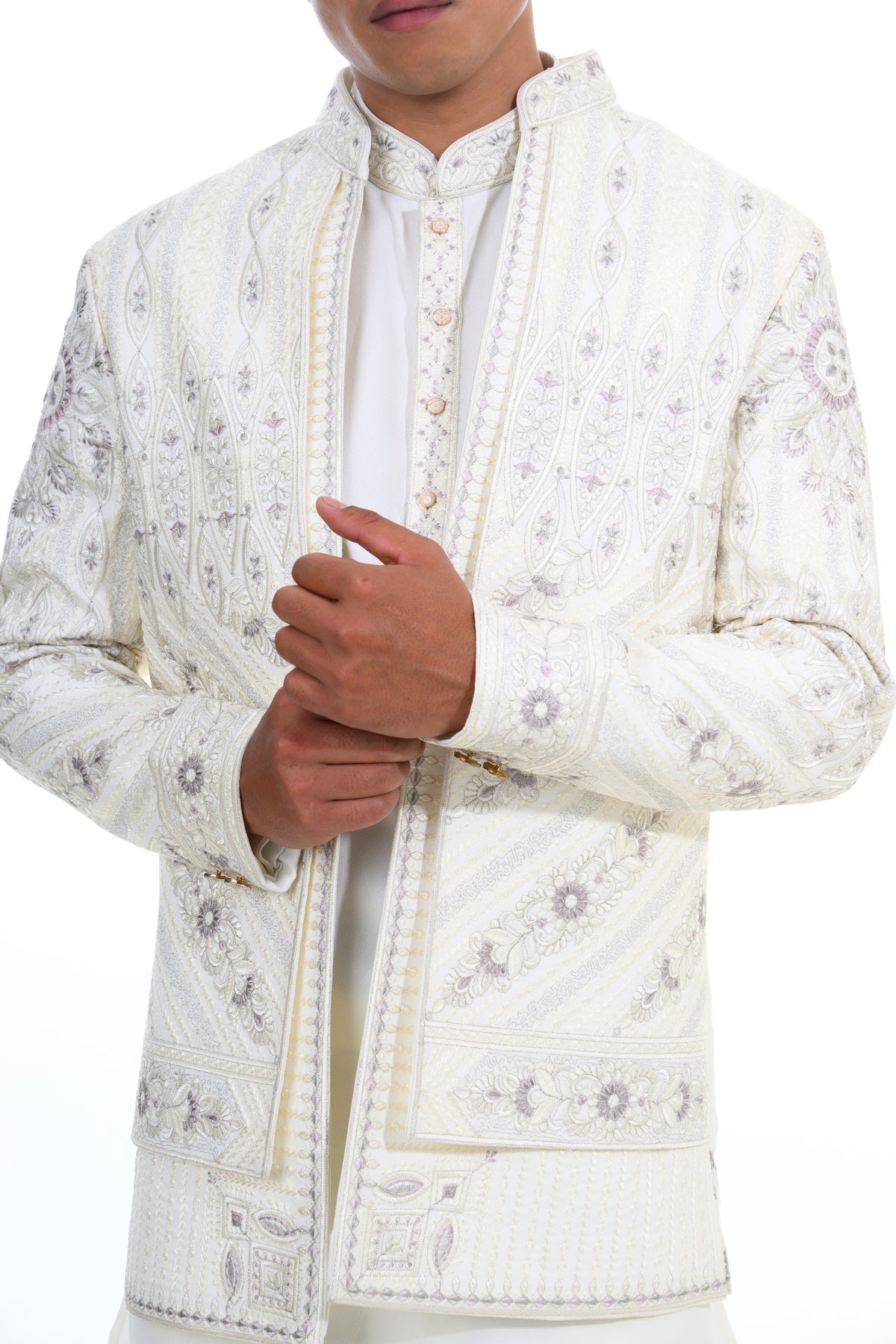 Cream Heritage Embroidered Indo Western Set