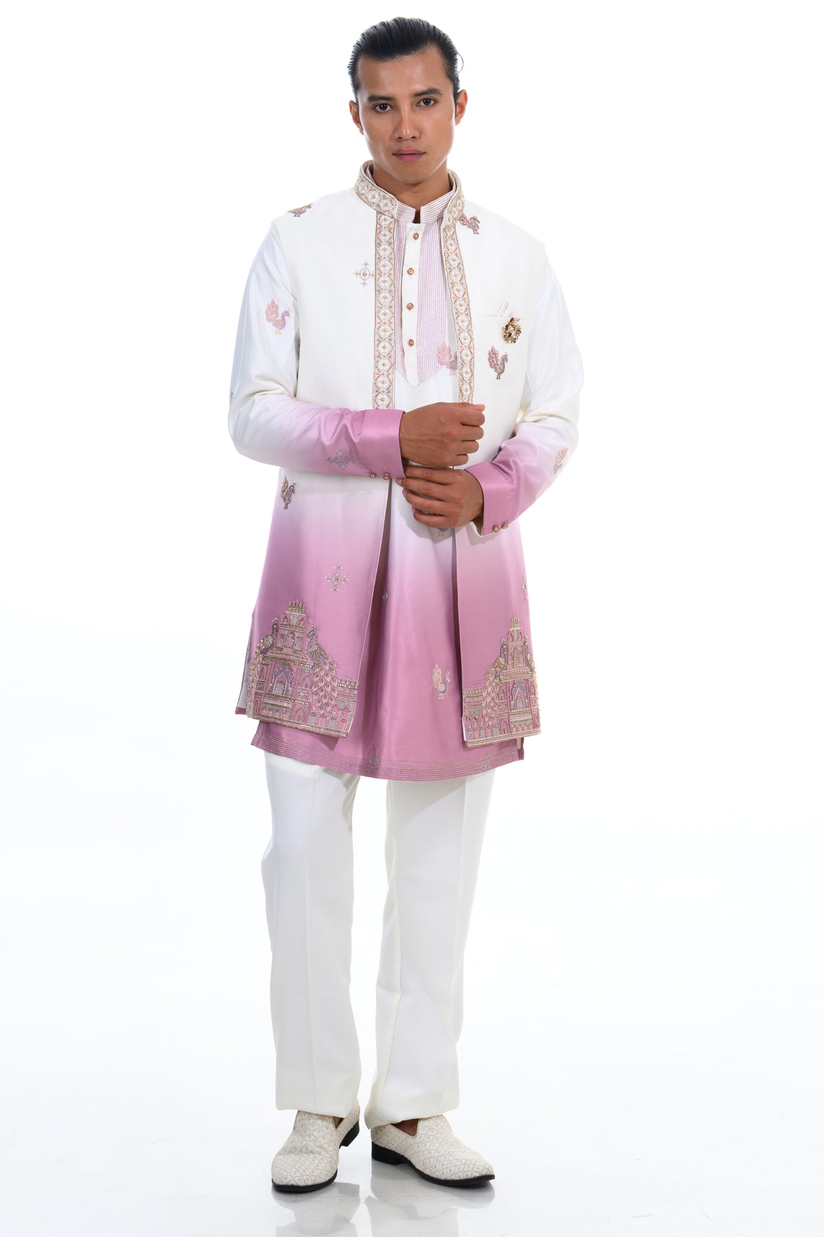 Pink Blush Palace Embroidered Indo Western  Set