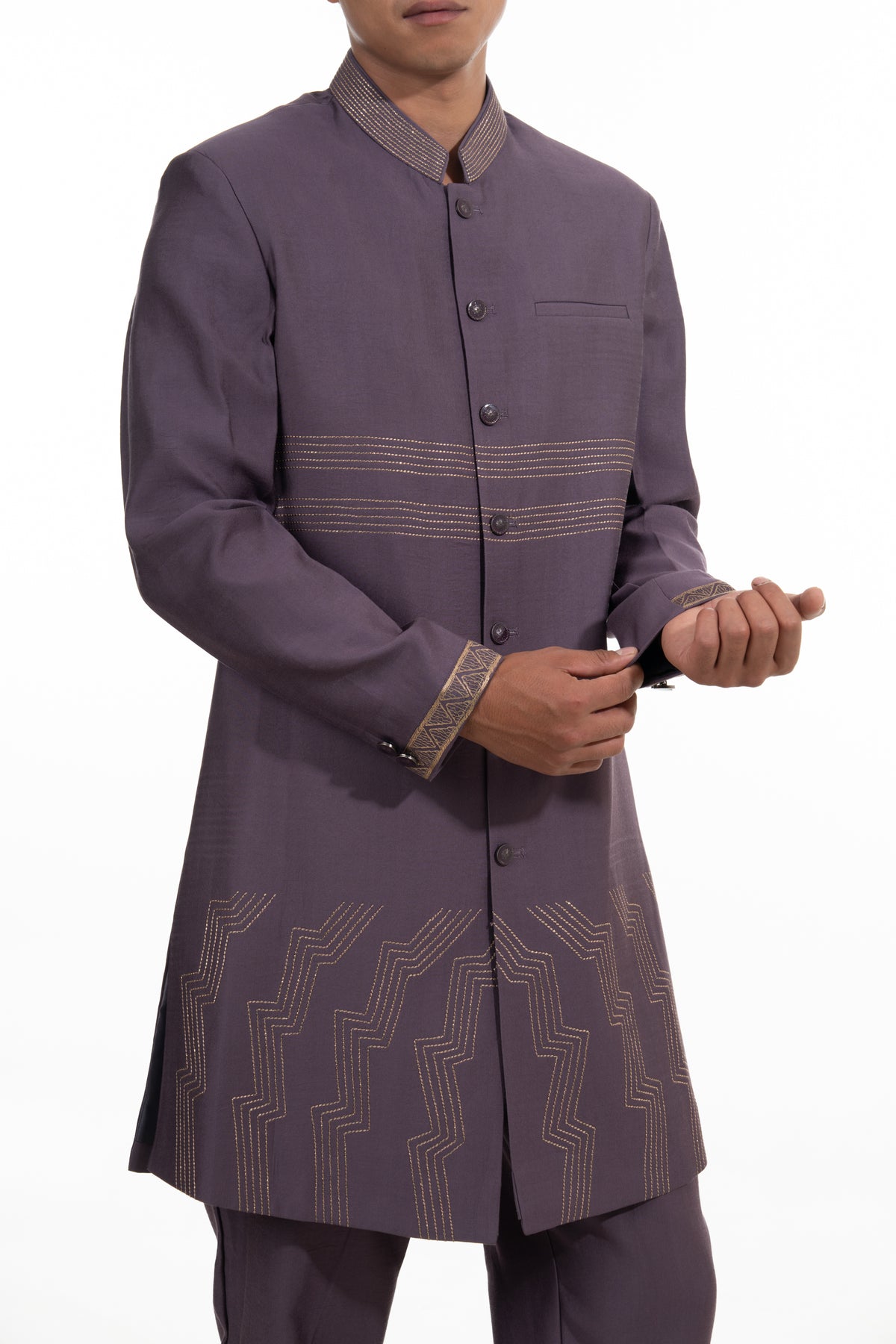 Purple Embroidered Indo Western  Set