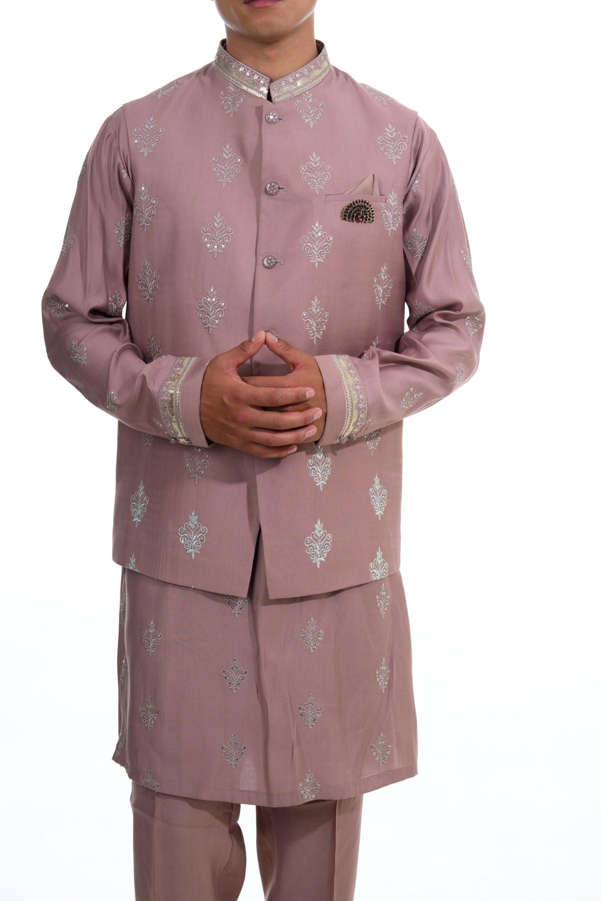 Blush Pink Embroidered Kurta Jacket Set