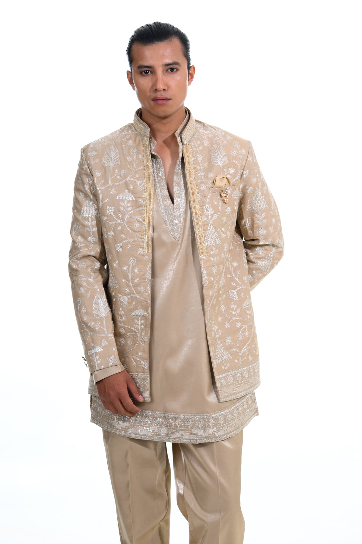Fawn Botanical Embroidered Indo Western Set