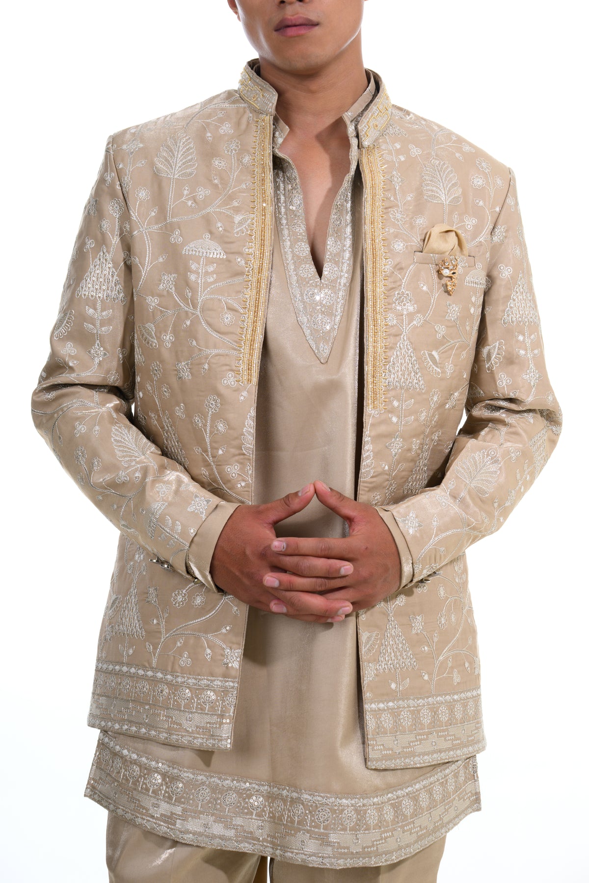 Fawn Botanical Embroidered Indo Western Set