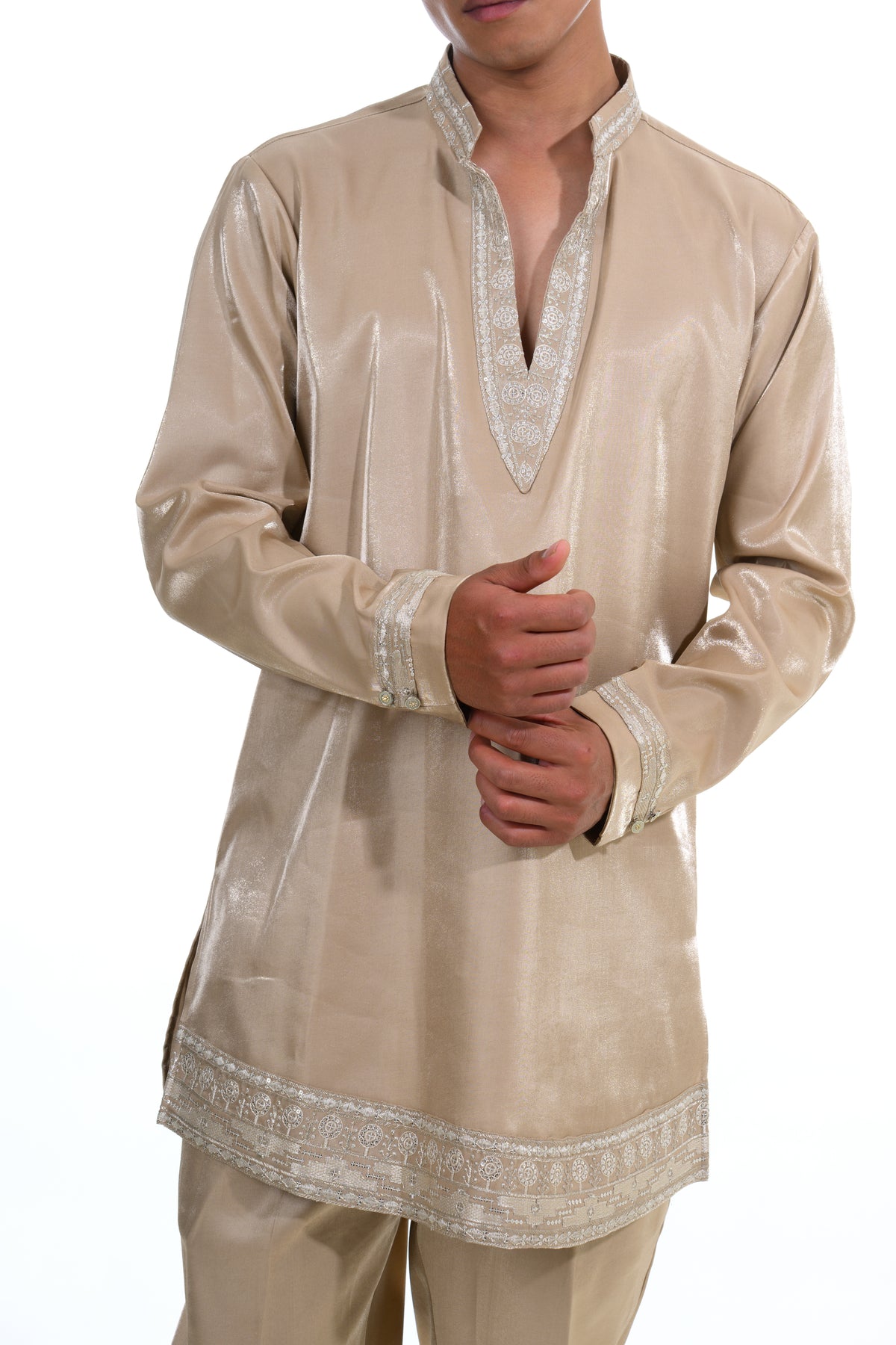 Fawn Botanical Embroidered Indo Western Set