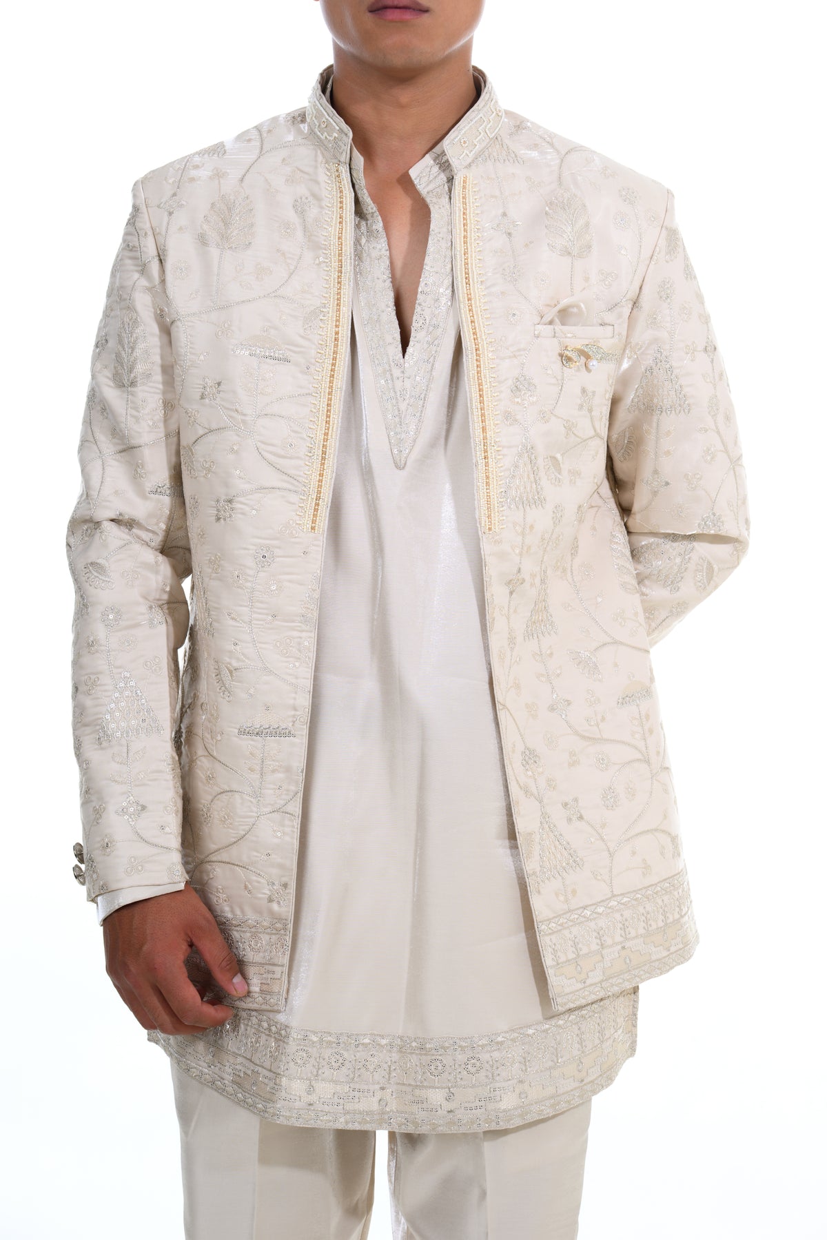 Cream Botanical Embroidered Indo Western Set