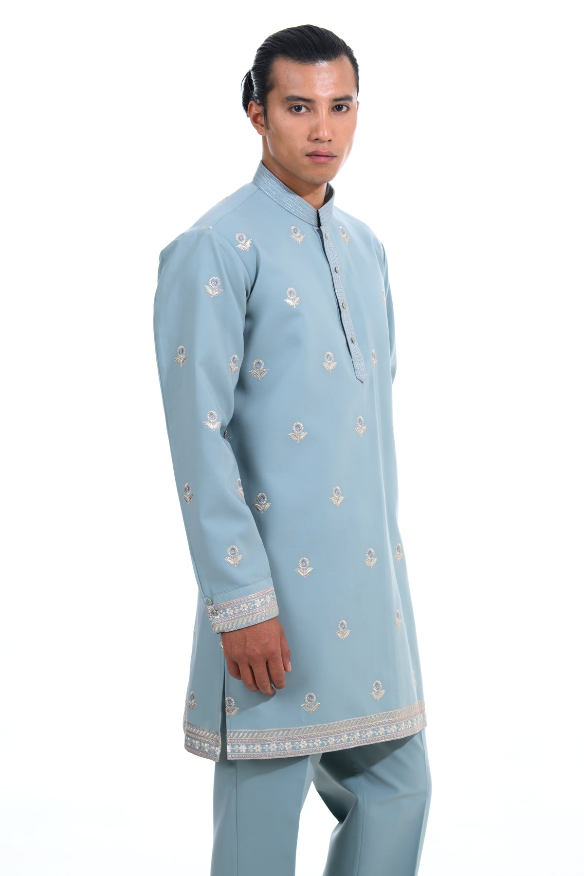Powder Blue Botanical Embroidered Indo Western Set