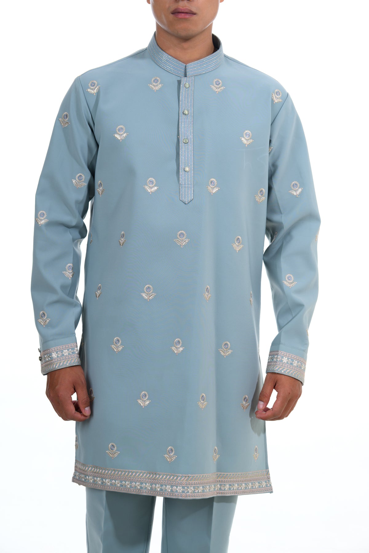 Powder Blue Botanical Embroidered Indo Western Set