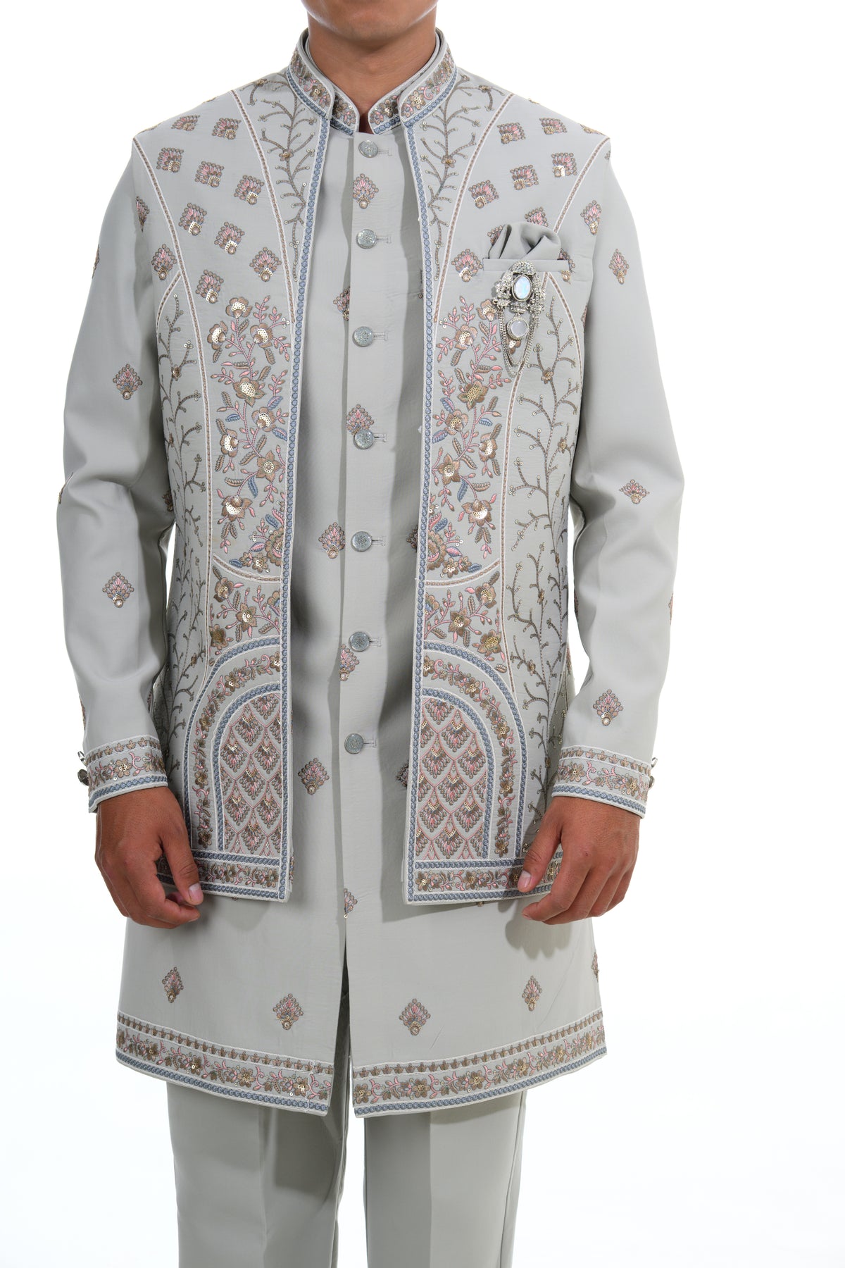 Grey Embroidered Indo Western Set