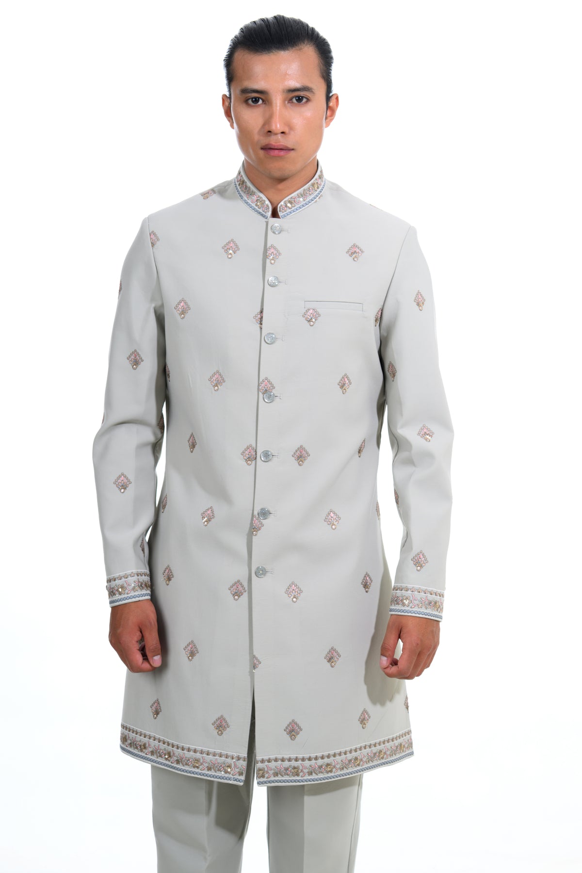 Grey Embroidered Indo Western Set