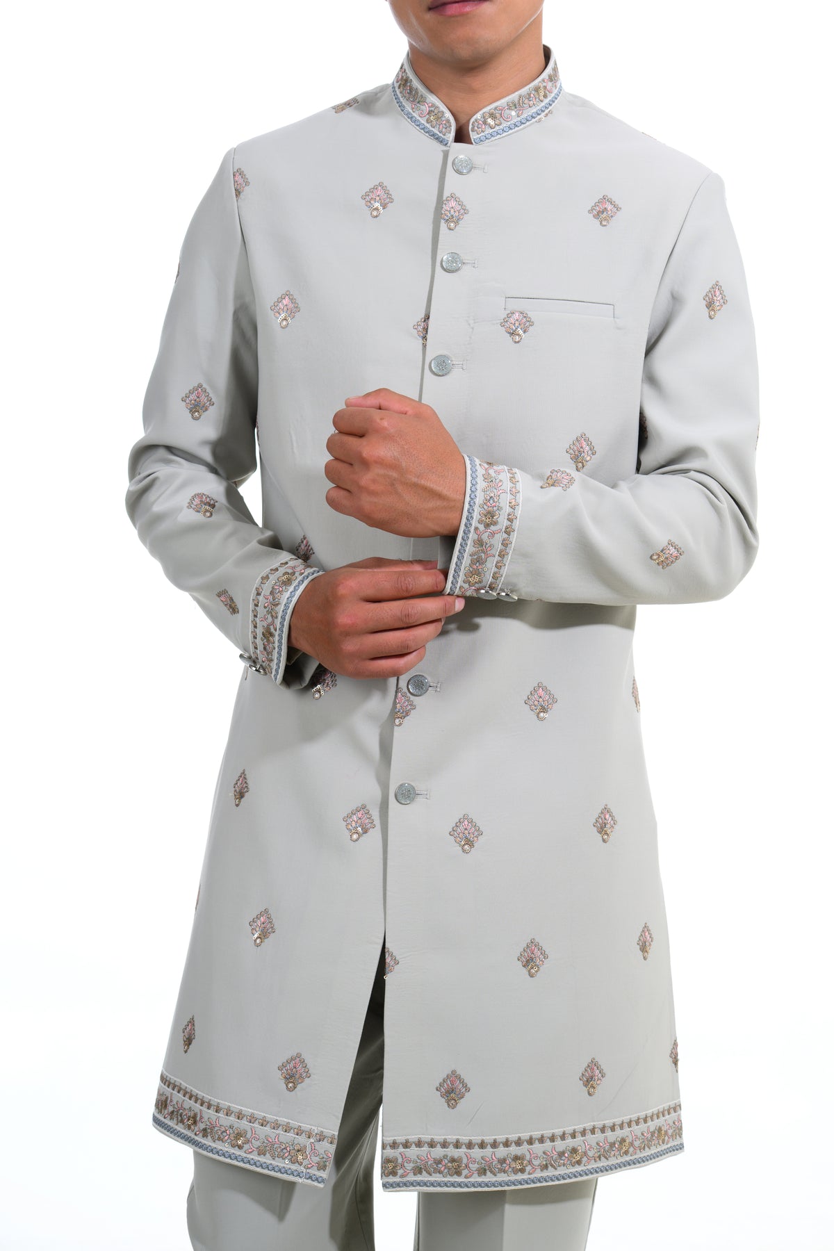 Grey Embroidered Indo Western Set