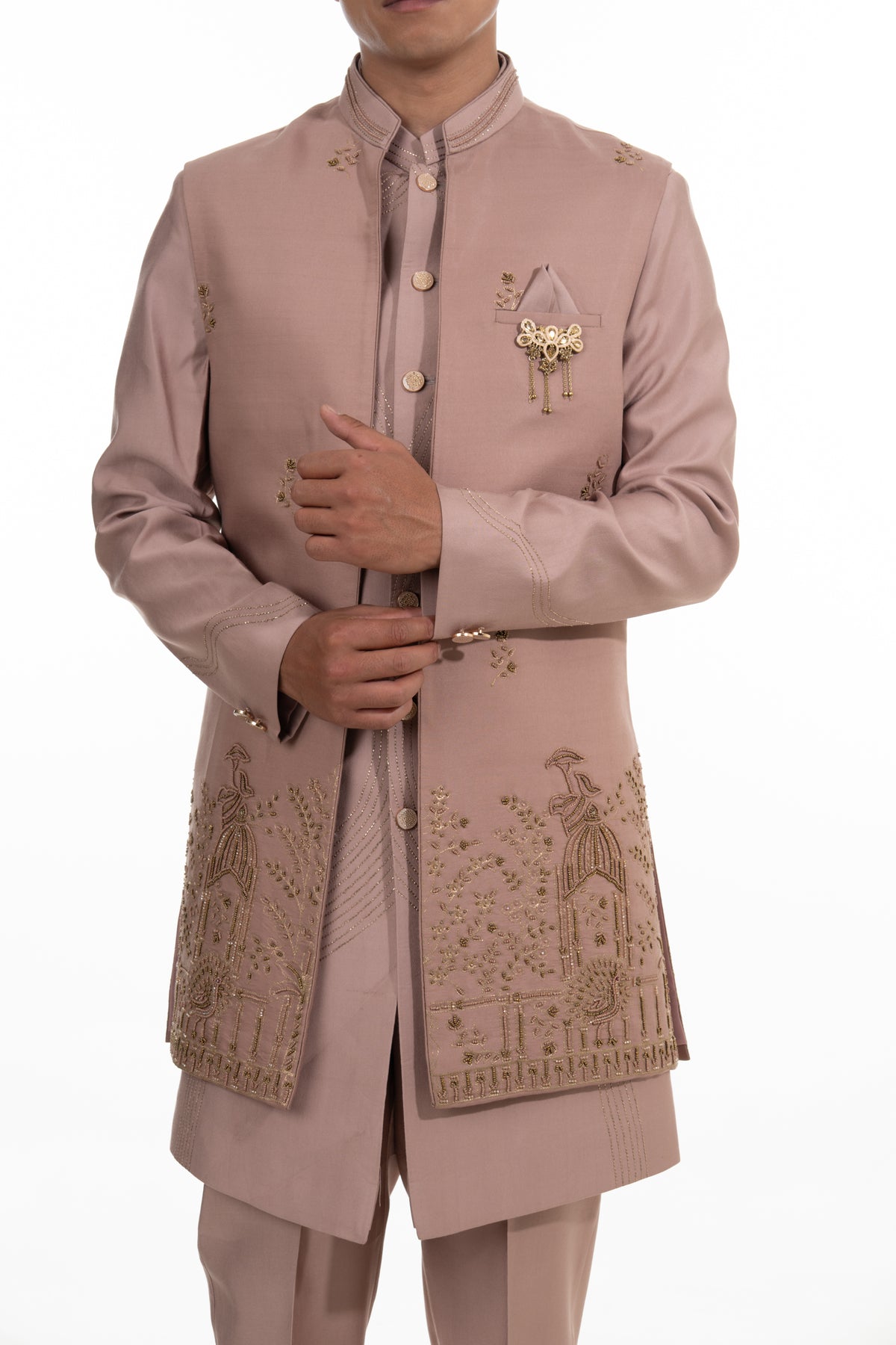 Peach Heritage Embroidered Indo Western Set