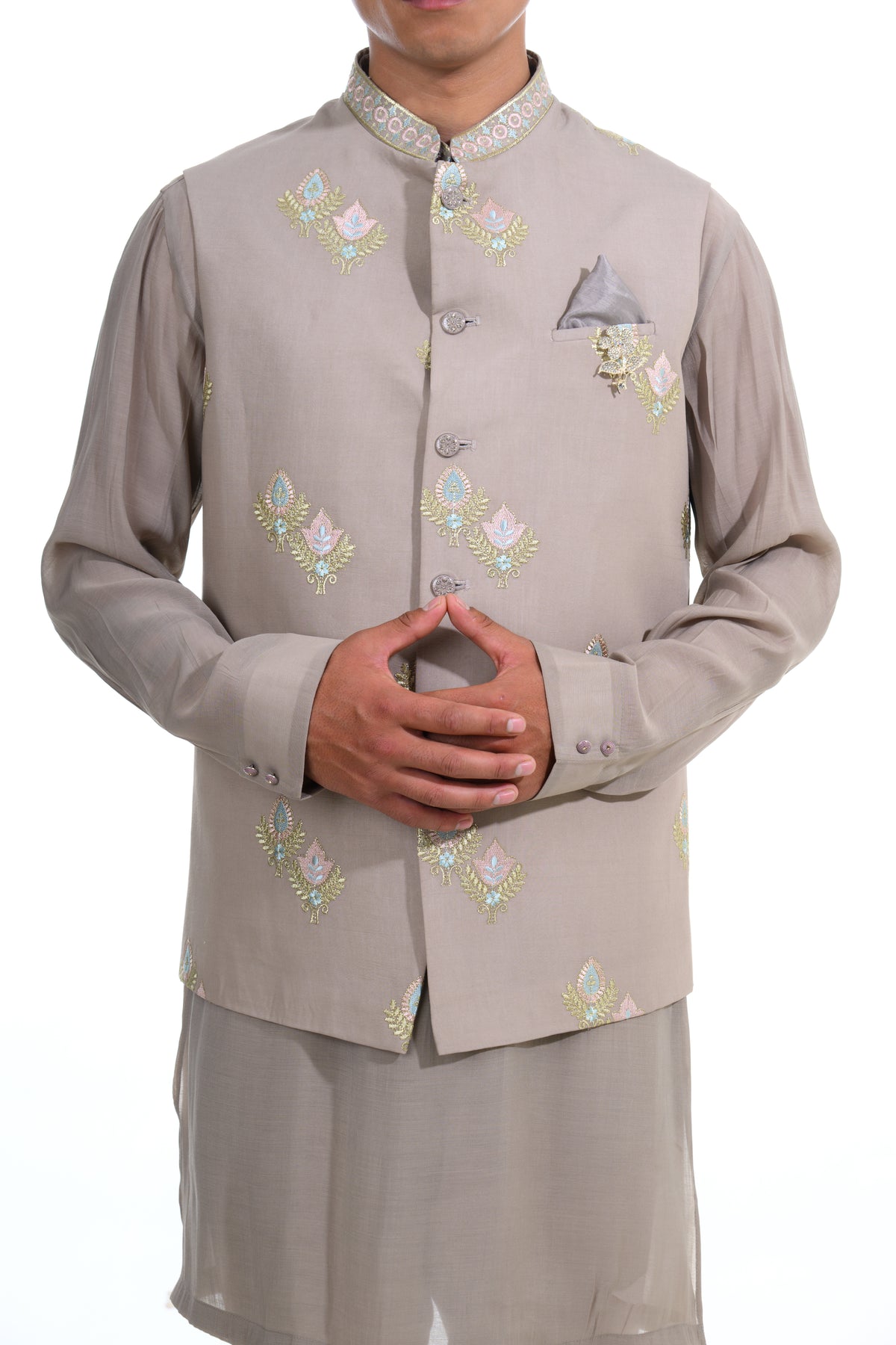 Mouse Embroidered Kurta Jacket Set
