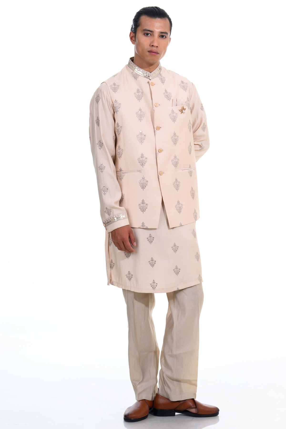Ivory Buta Embroidered Kurta Jacket Set
