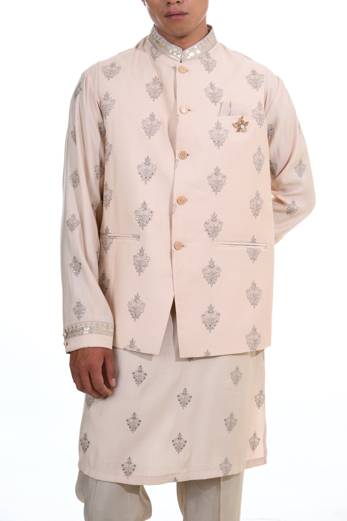 Ivory Buta Embroidered Kurta Jacket Set