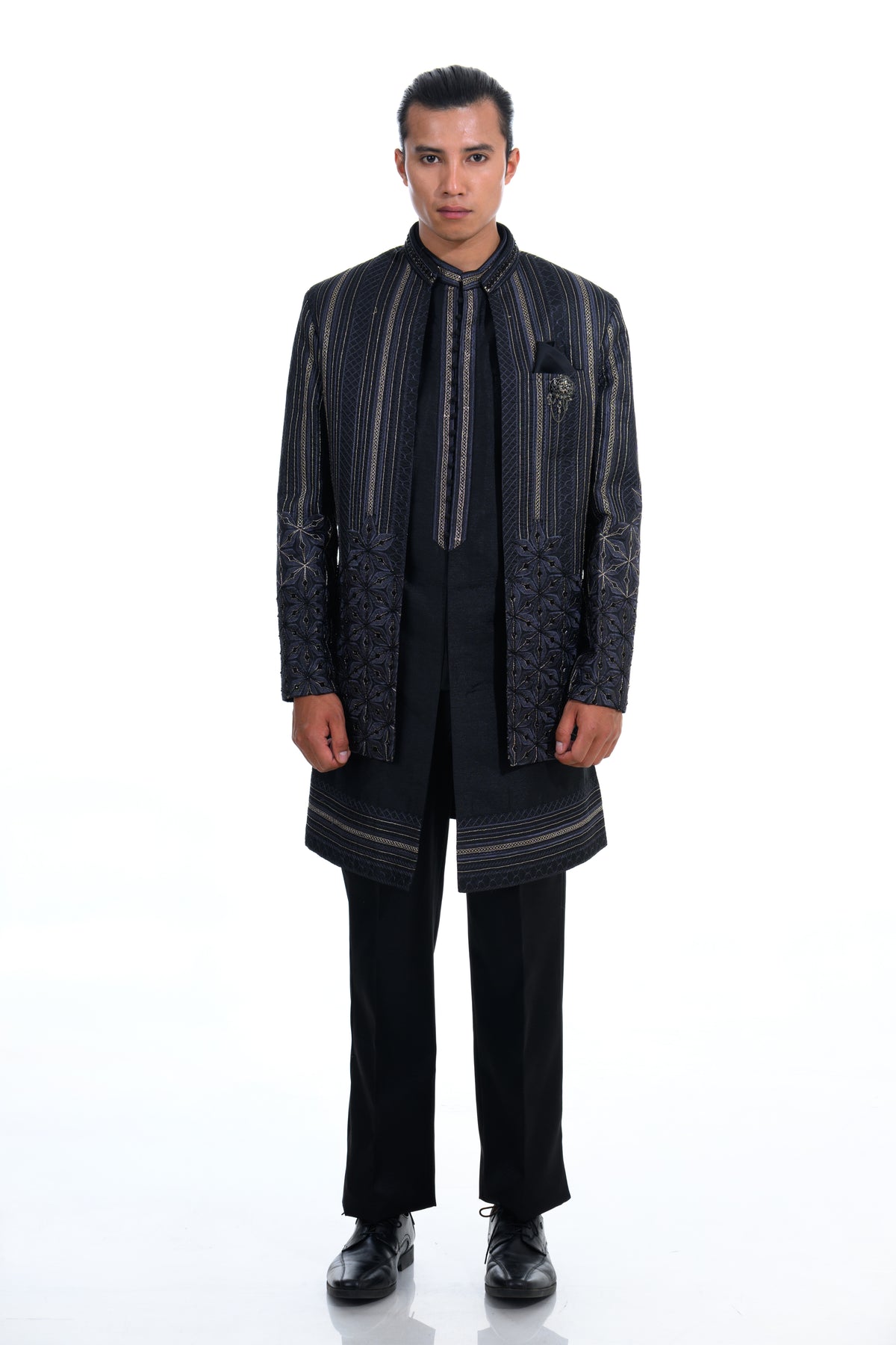 Midnight Noir Textured Short Indo Jacket Set