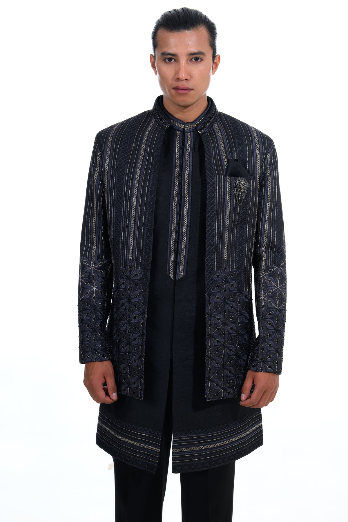 Midnight Noir Textured Short Indo Jacket Set