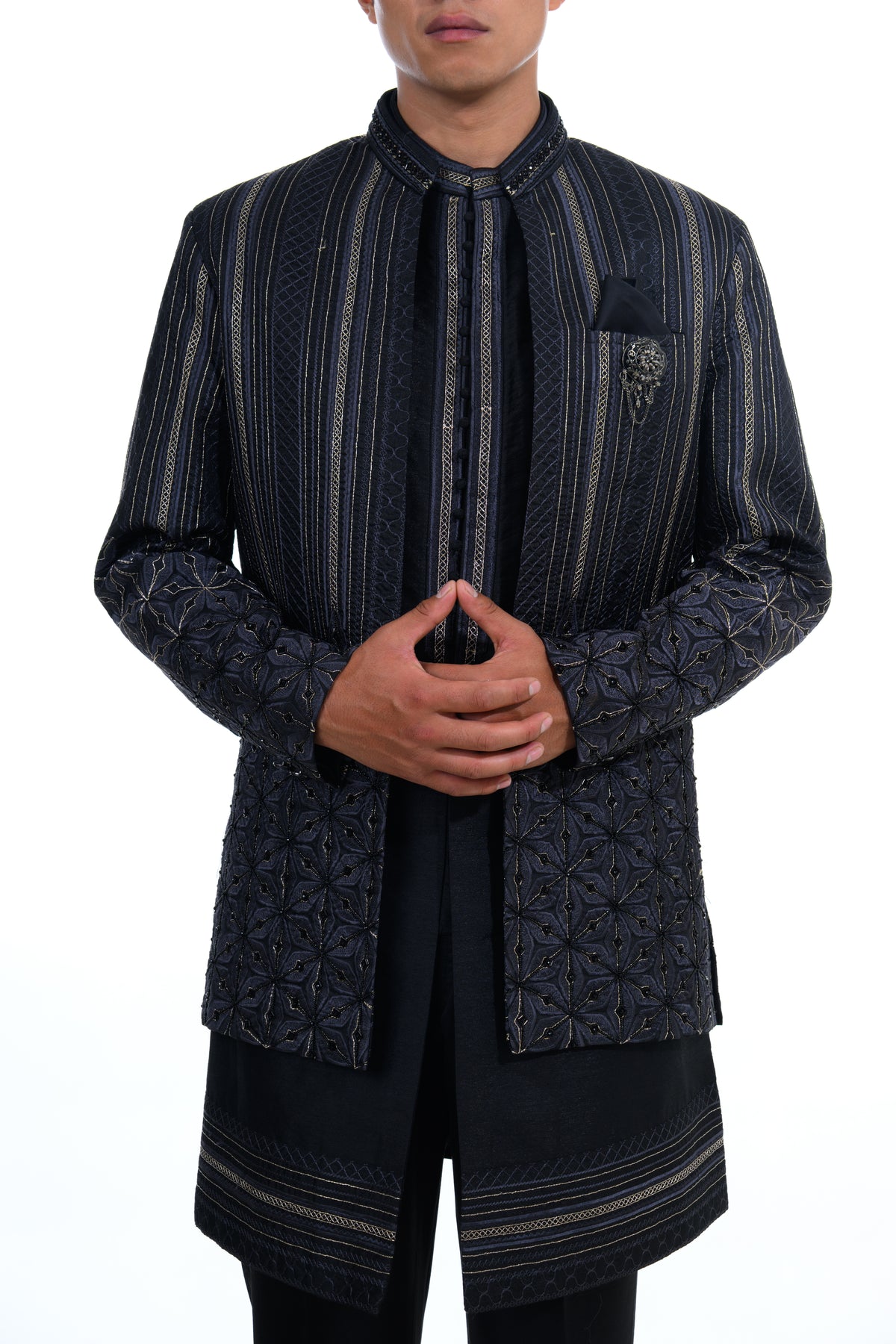Midnight Noir Textured Short Indo Jacket Set