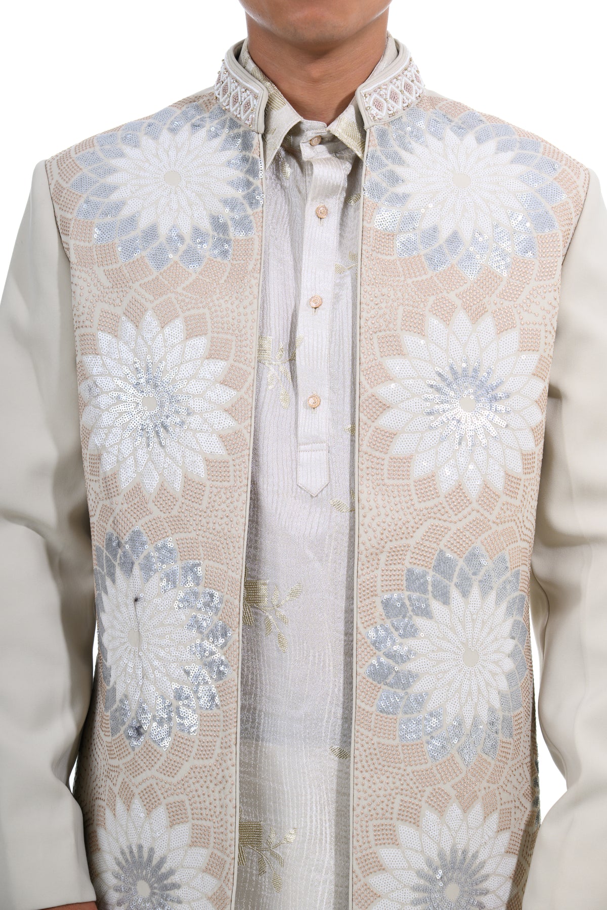 Cream Floral Mosaic Indo Western Set