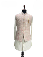 Load image into Gallery viewer, Peach Textured Shrug Kurta Set