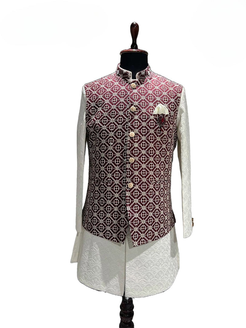 Maroon / White Shrug Kurta Set