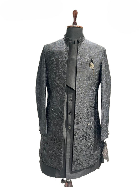 Black Embroidered Shrug Kurta Set