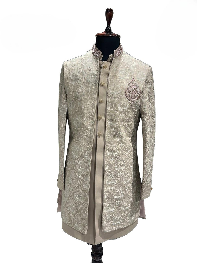 ?Peach Embroidered Shrug Kurta Set