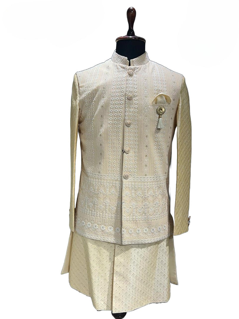 Fawn Embroidered Shrug Kurta Set