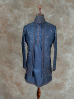 Load image into Gallery viewer, Blue Embroidered Shrug Kurta Set
