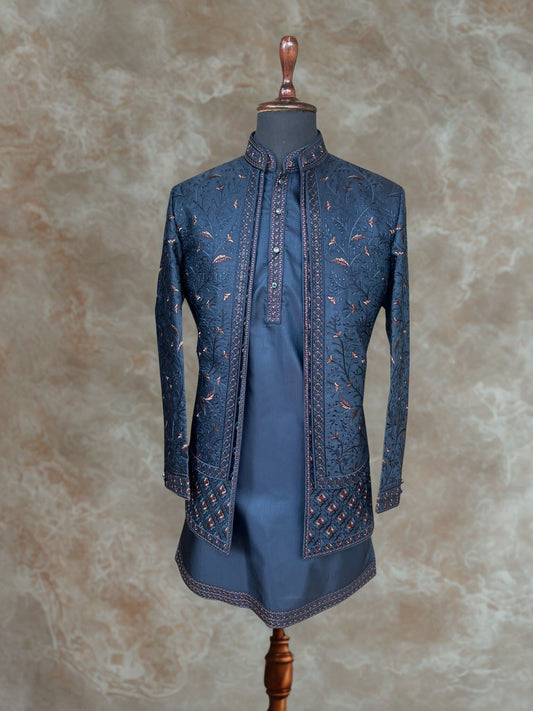 Blue Embroidered Shrug Kurta Set