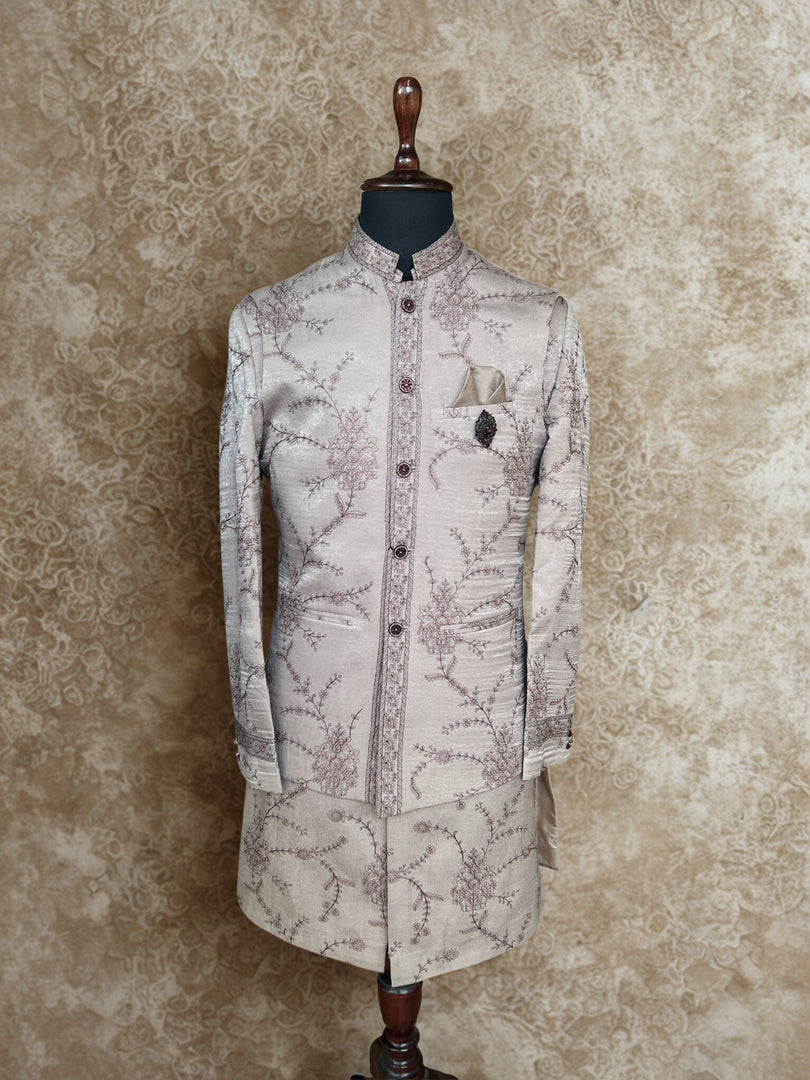 Peach Embroidered Shrug Set