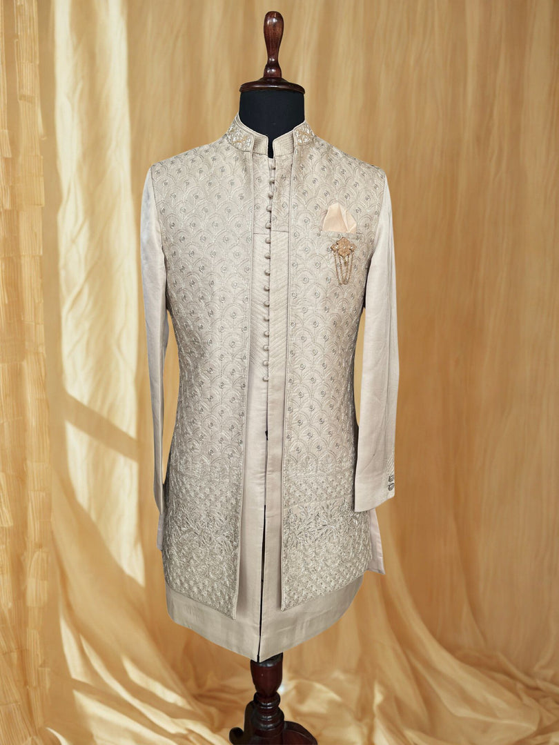Fawn Embroidered Shrug Kurta Set