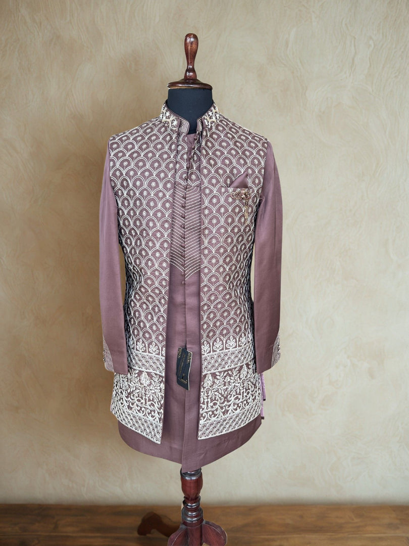 Coffee Embroidered Shrug Kurta Set