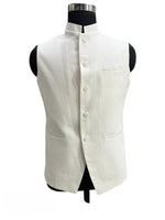 Load image into Gallery viewer, Men’s Elegant White Linen Nehru Waistcoat
