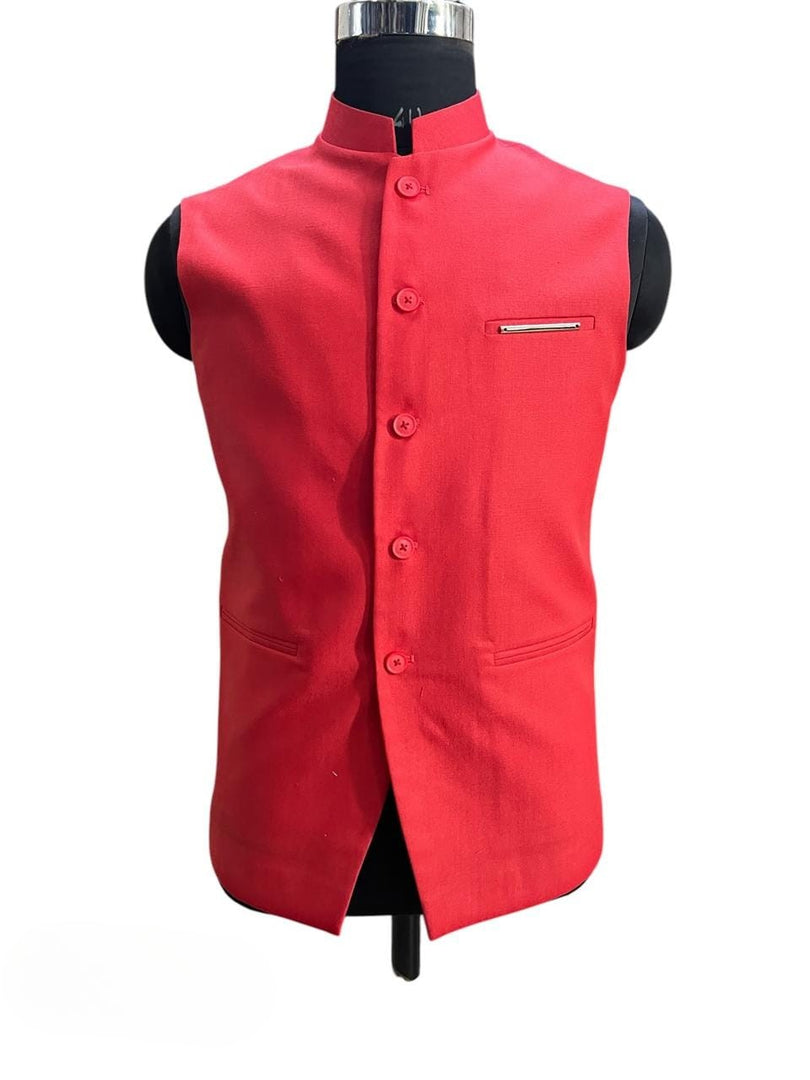 Men’s Red Linen Nehru Waistcoat