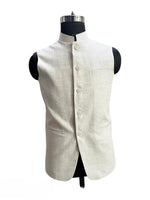 Load image into Gallery viewer, Men’s Fawn Textured Linen Nehru Waistcoat
