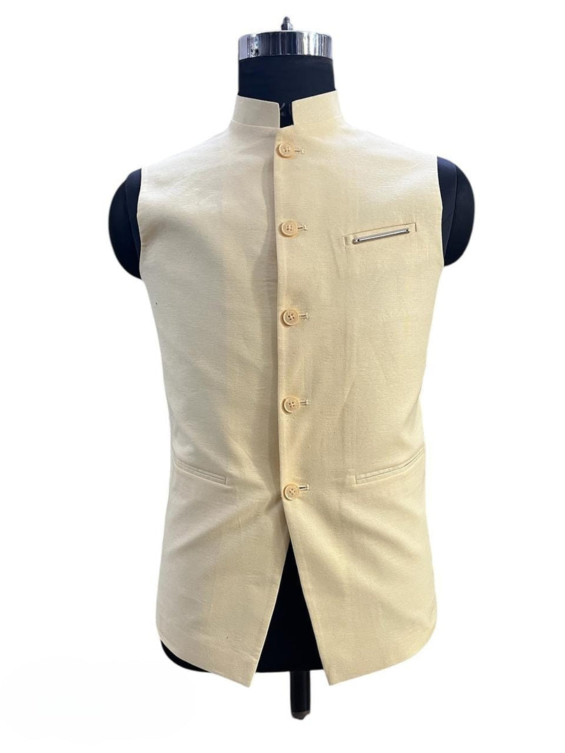 Men’s Classic Lemon Linen Nehru Waistcoat