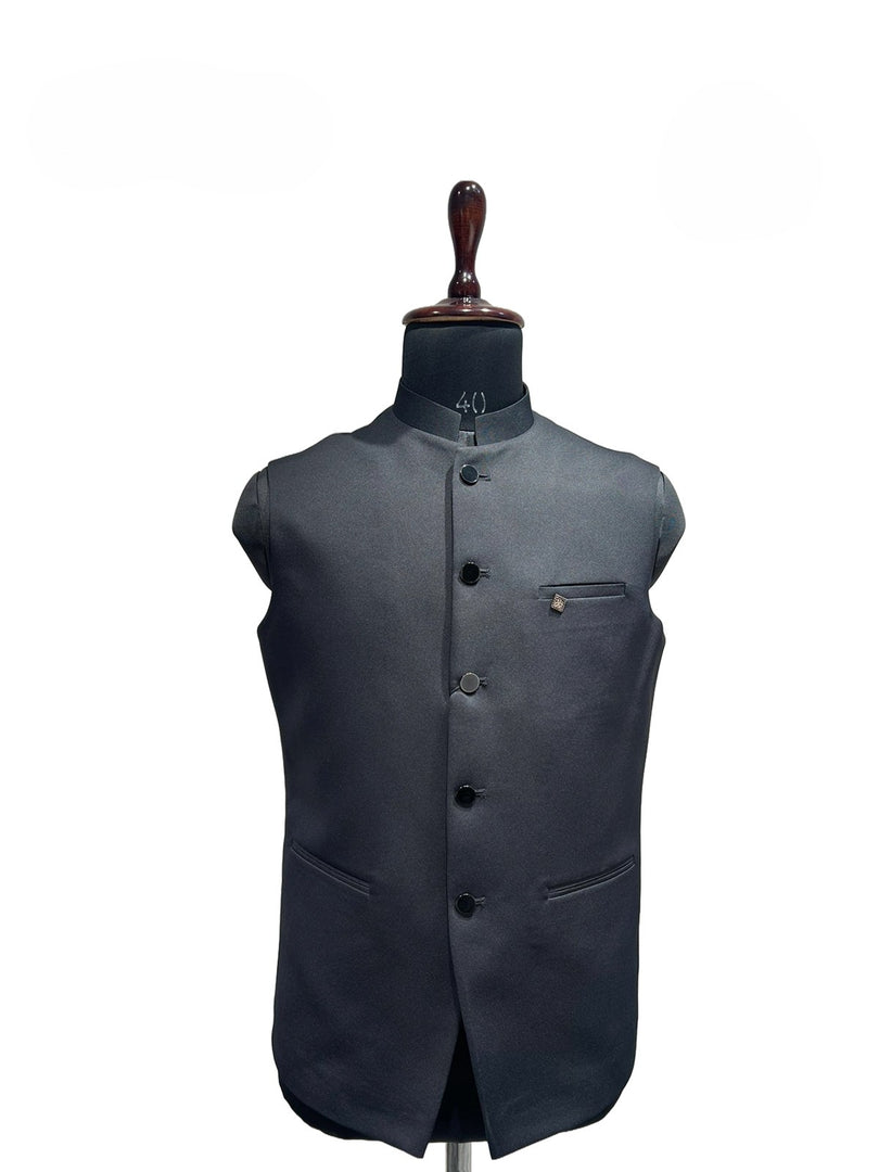Black Mandarin Collar Nehru Waistcoat
