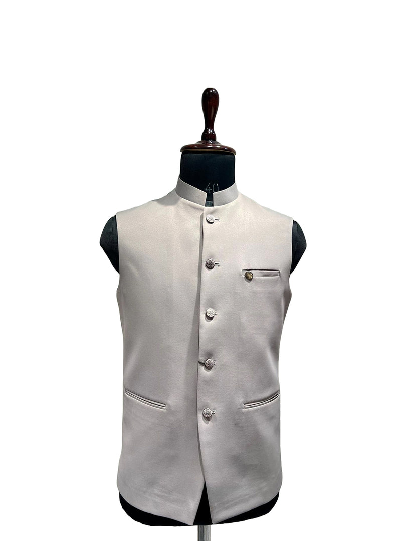 Men’s Grey Nehru Waistcoat with Metal Buttons