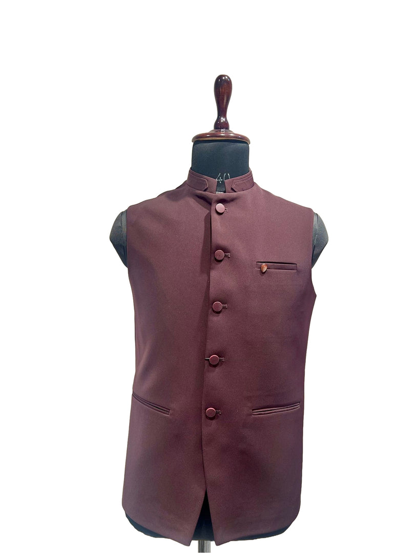 Wine Textured Nehru Waistcoat – Sophistication in Every Stitch