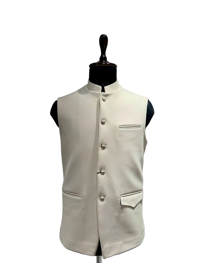 Cream Nehru Waistcoat with Structured Flap Pocket Detailing