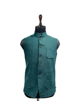 Load image into Gallery viewer, Emerald Green Velvet Nehru Waistcoat with Patch Pockets
