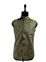 Load image into Gallery viewer, Mehandi Nehru Waistcoat with Contrast Stitch Detailing
