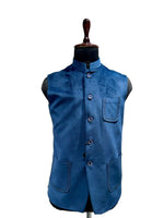 Load image into Gallery viewer, Navey Blue Suede Nehru Waistcoat – Contemporary Sophistication
