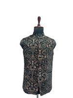 Load image into Gallery viewer, Green Velvet Floral Embroidered Nehru Waistcoat – Regal &amp; Rich in Detail
