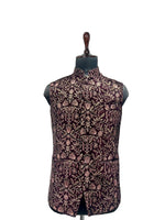 Load image into Gallery viewer, Wine Velvet Floral Embroidered Nehru Waistcoat – Majestic &amp; Timeless
