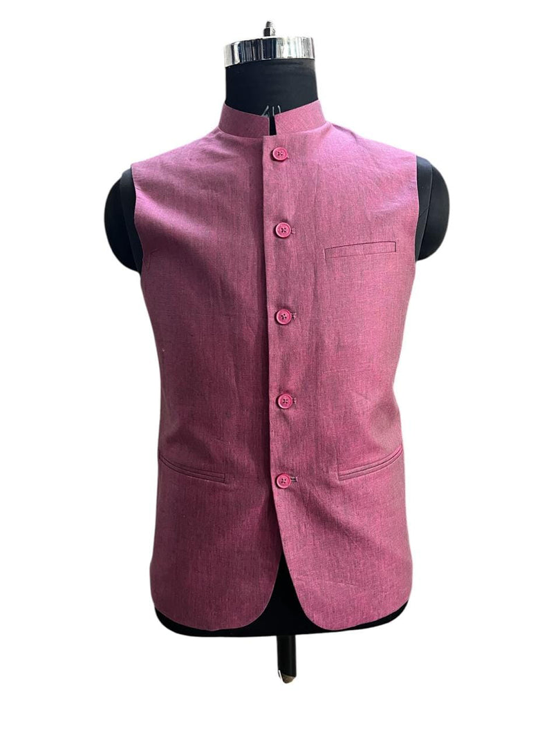 Magenta Linen Nehru Waistcoat – Sleek & Sophisticated