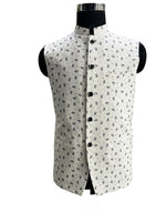Load image into Gallery viewer, Blue Nehru Waistcoat with Navy Floral Print – Understated Elegance for Every Occasion
