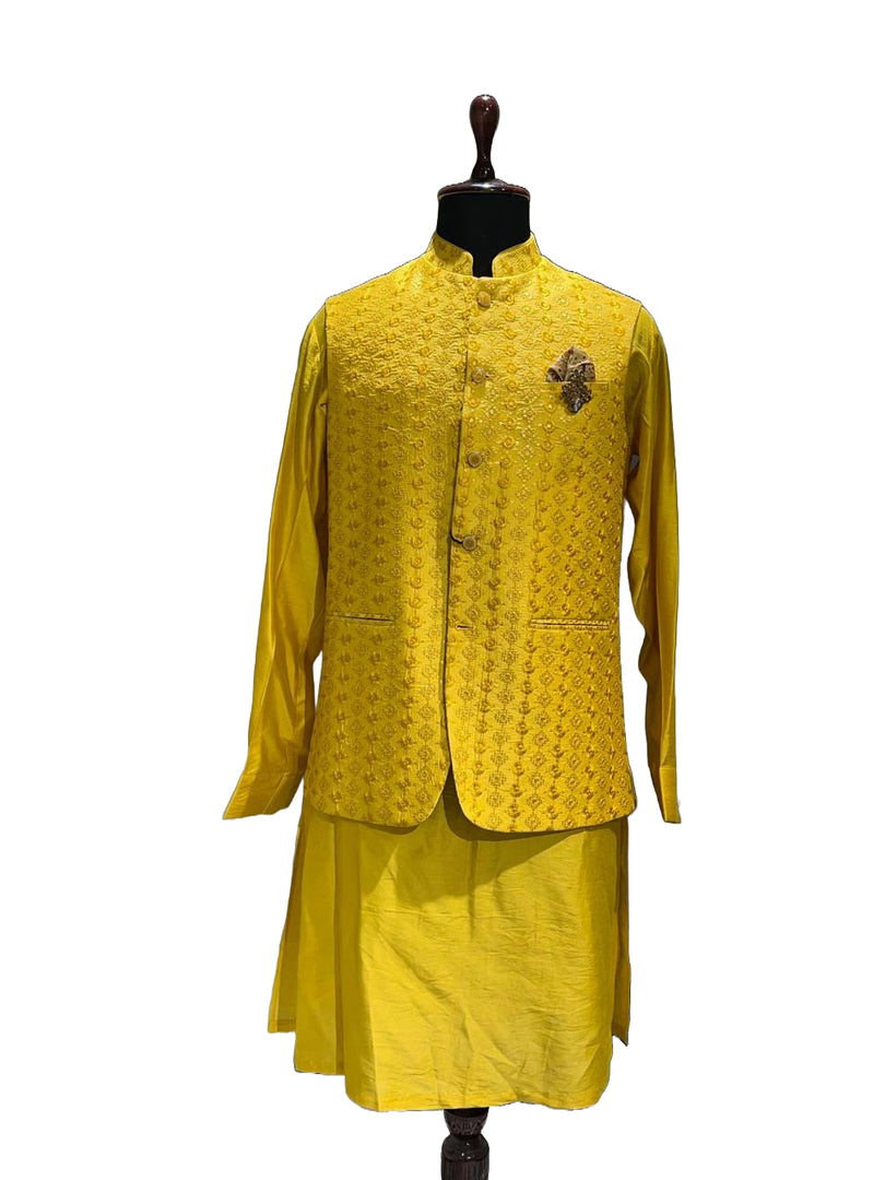 Golden Marigold Waistcoat Set with Embroidered