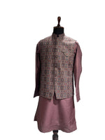 Load image into Gallery viewer, Mauve Waistcoat Set with Mosaic Print Waistcoat set &amp; Brooch Detailing
