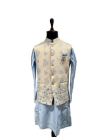 Load image into Gallery viewer, Ivory Floral Embroidered Waistcoat Set with Powder Blue Waistcoat Set
