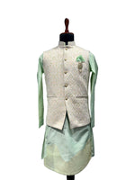 Load image into Gallery viewer, Mint Green Kurta Set with Ivory Embroidered Nehru Waistcoat Set
